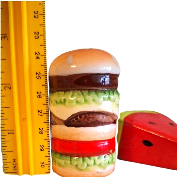 Hamburger Salt Shaker and Ceramic Watermelon Slice - Picture 2 of 2